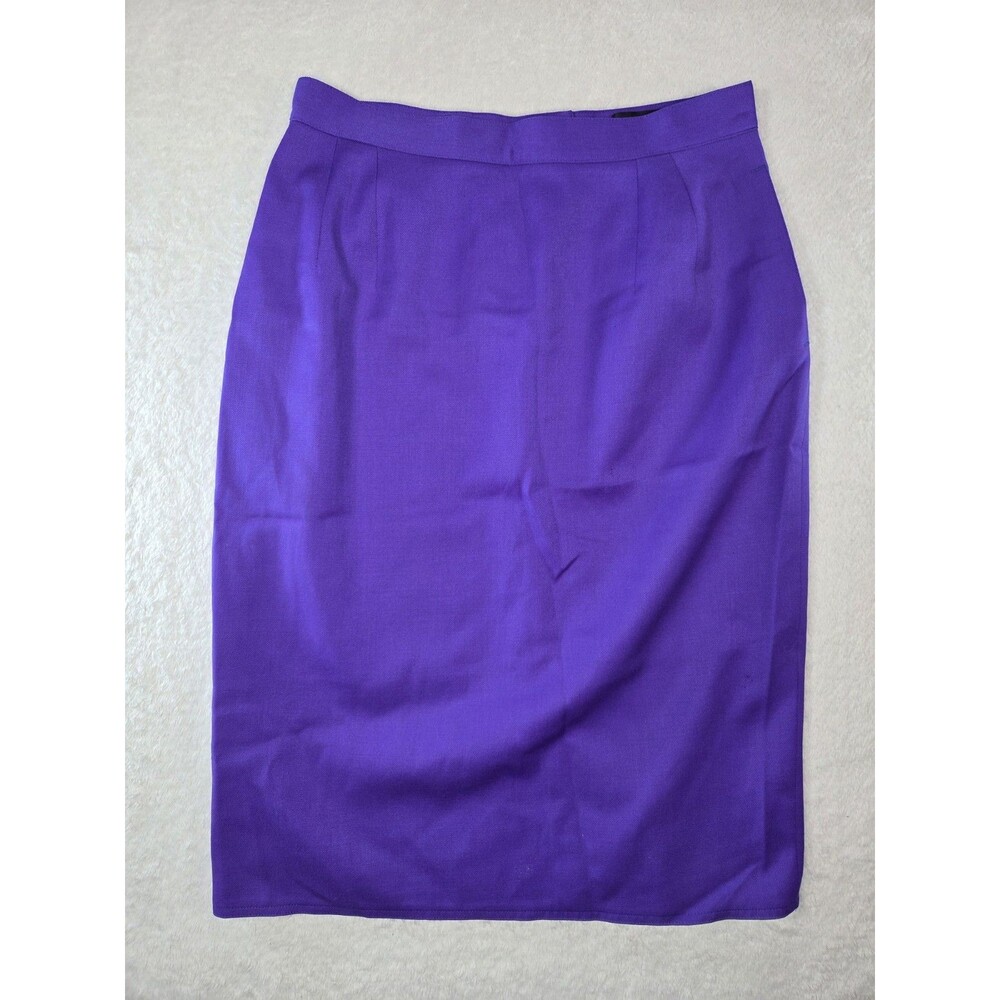 Vintage Harve Benard Purple Wool Pencil Skirt Women's 12 Midi Pockets